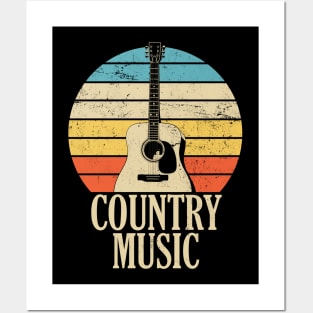 Country Music Retro Style Distressed Acoustic Guitar Posters and Art